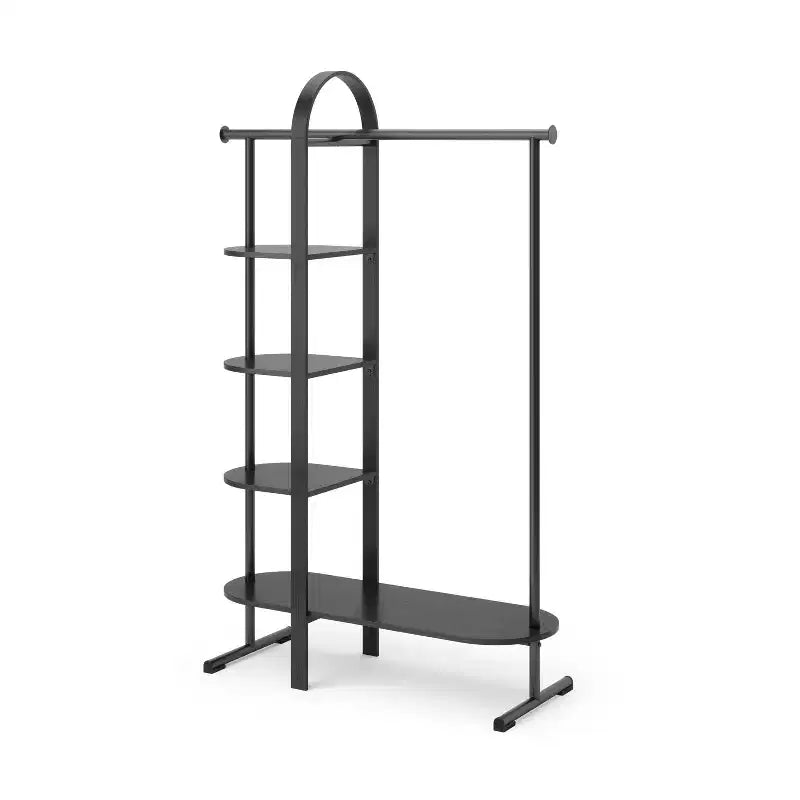 Portant à vêtements Eucalyptus, noir, tringle fixe et 4 étagères, 167 cm H, capacité de 55 kg