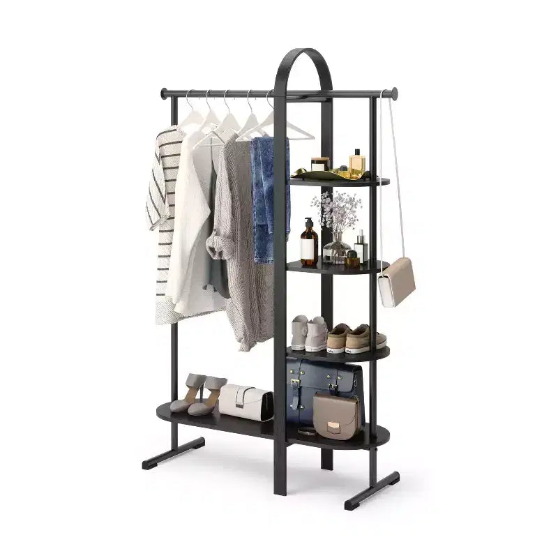 Portant à vêtements Eucalyptus, noir, tringle fixe et 4 étagères, 167 cm H, capacité de 55 kg