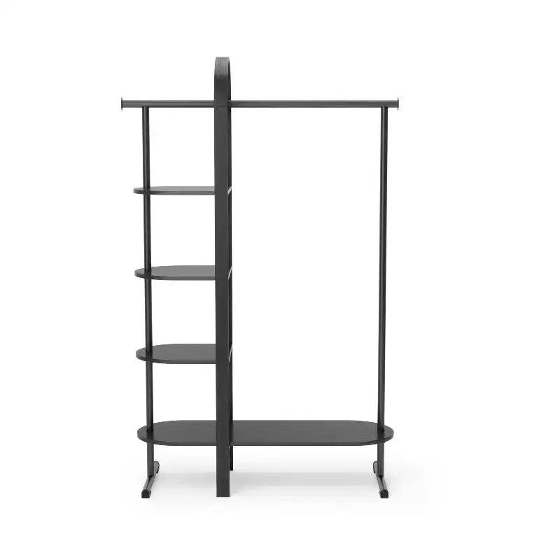 Portant à vêtements Eucalyptus, noir, tringle fixe et 4 étagères, 167 cm H, capacité de 55 kg