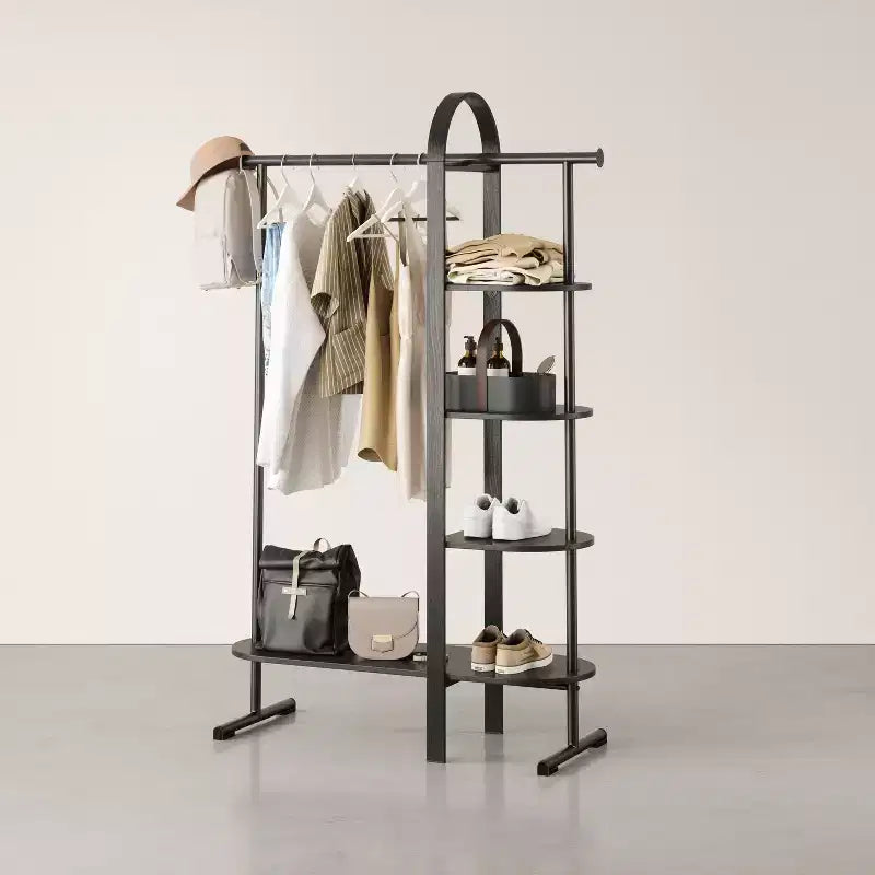 Portant à vêtements Eucalyptus, noir, tringle fixe et 4 étagères, 167 cm H, capacité de 55 kg