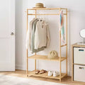 Porte-vêtements en bambou avec 2 étagères et une barre supérieure, capacité de 18 kg, 152 cm de hauteur