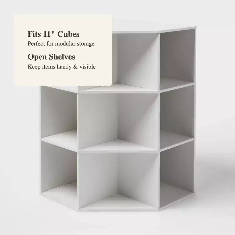 11" 9-Cube Corner Bookshelf Organizer, White, 36" H