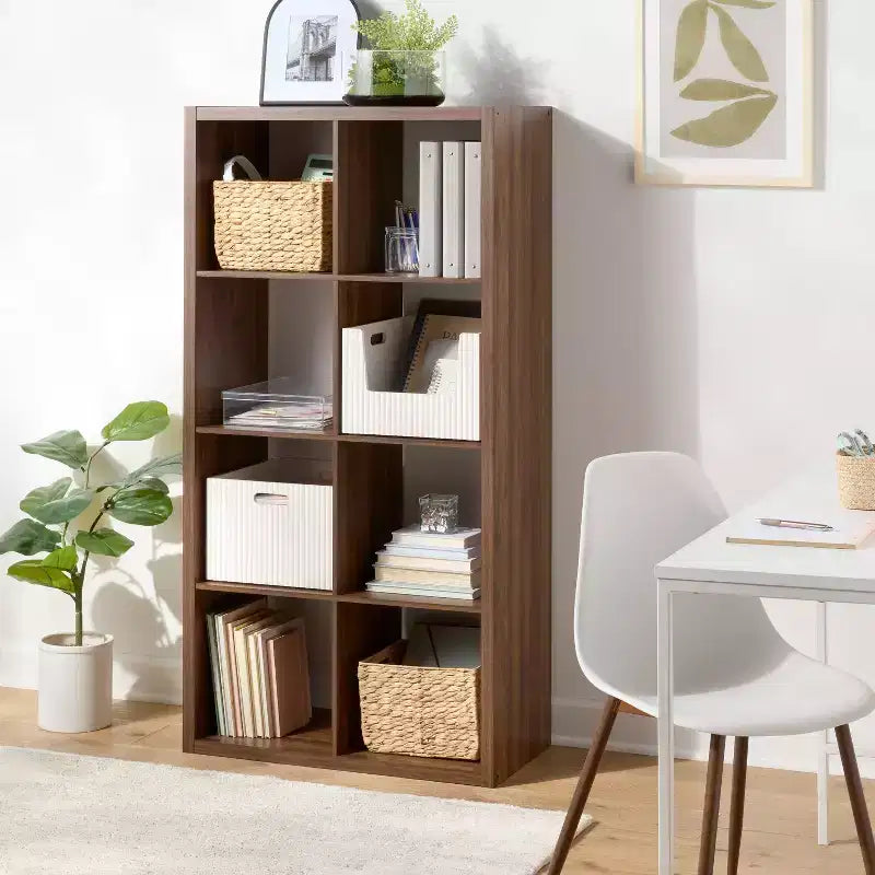 13" 8-Cube Open Shelf Decorative Organizer, Walnut, 57.8" H