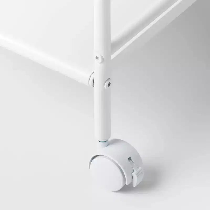 Chariot de rangement roulant en métal blanc à 3 étagères larges avec poignées latérales