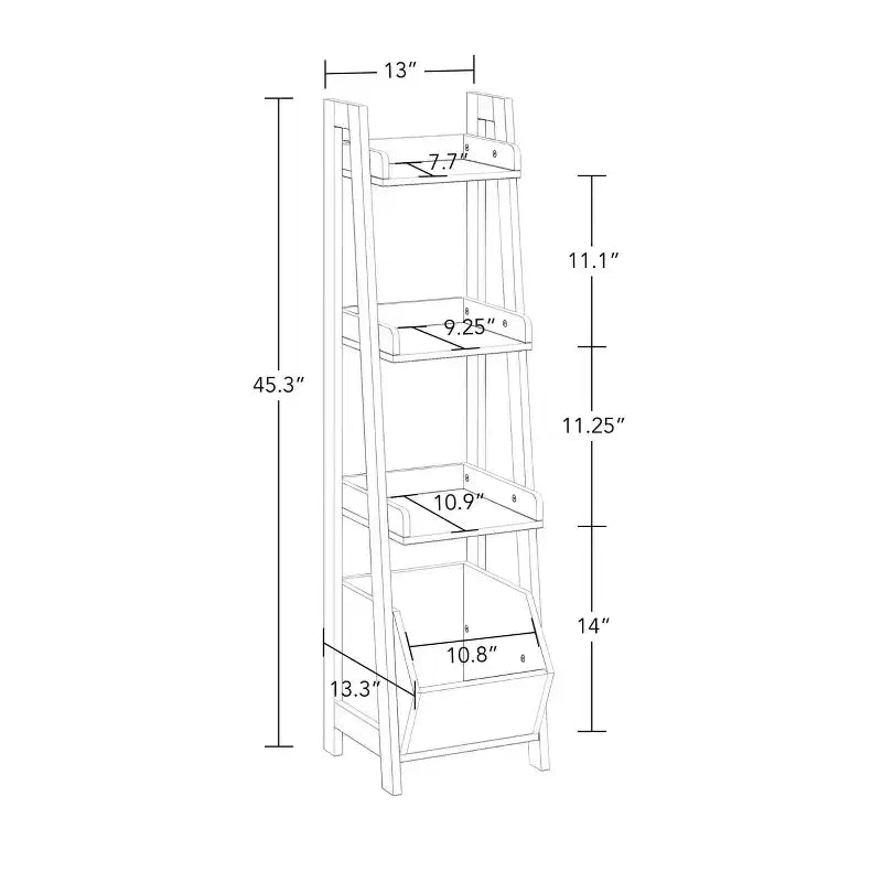 Étagère de présentation en échelle à 4 niveaux de 33 cm avec bac de rangement, blanc