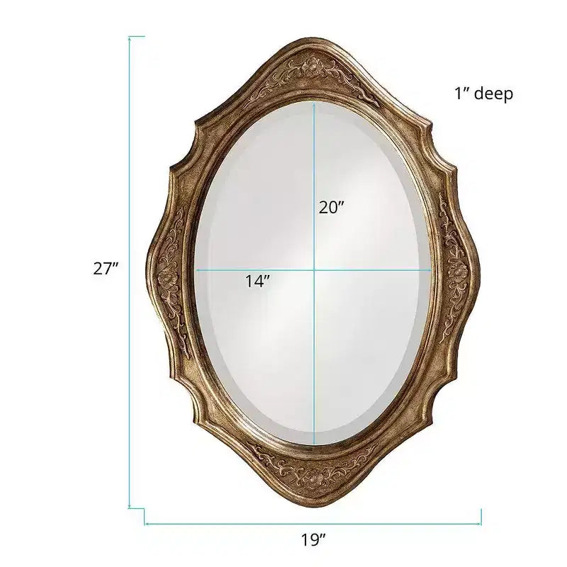 Miroir mural ovale encadré en bois 27x19, finition bronze