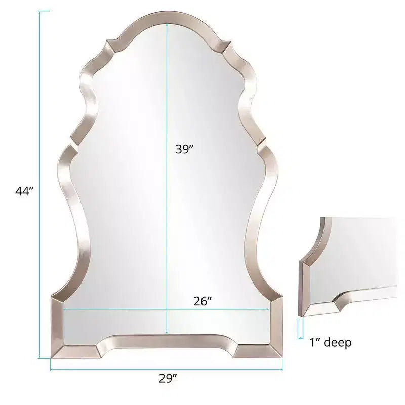 Miroir Mural Art Déco en Forme de Trou de Serrure 44x29, Finition Feuille d'Argent