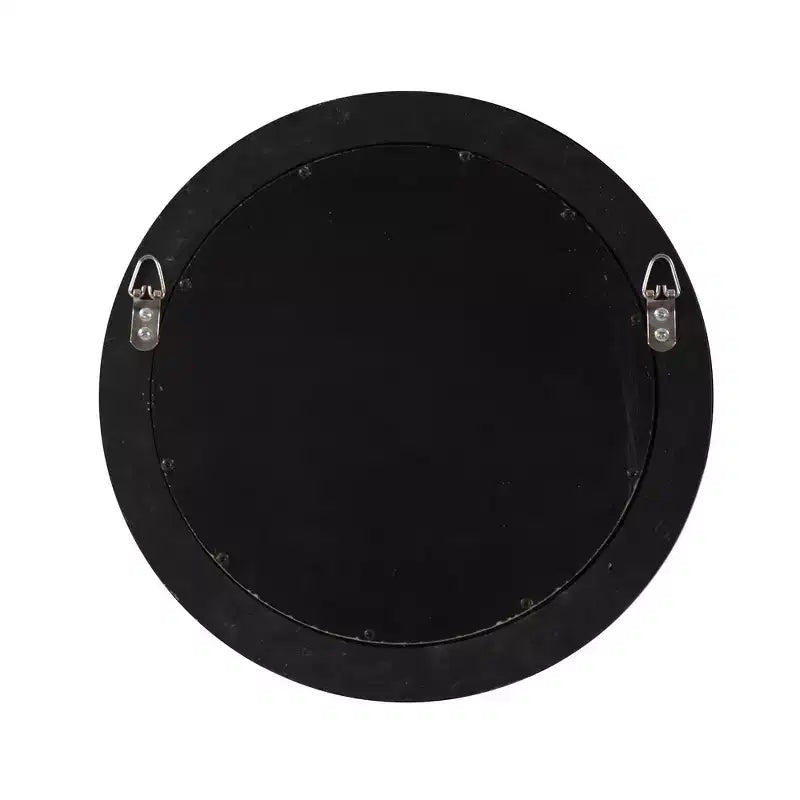 14" Round Convex Accent Wall Mirror, Matte Black with Silver Inset