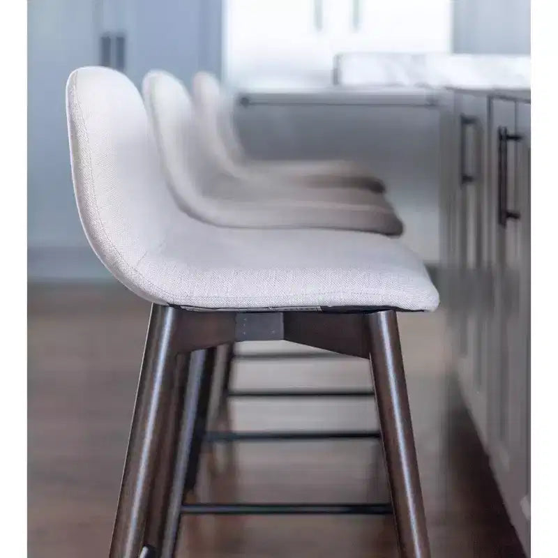 Tabouret de comptoir rembourré fait main, pieds en hévéa, hauteur fixe, beige