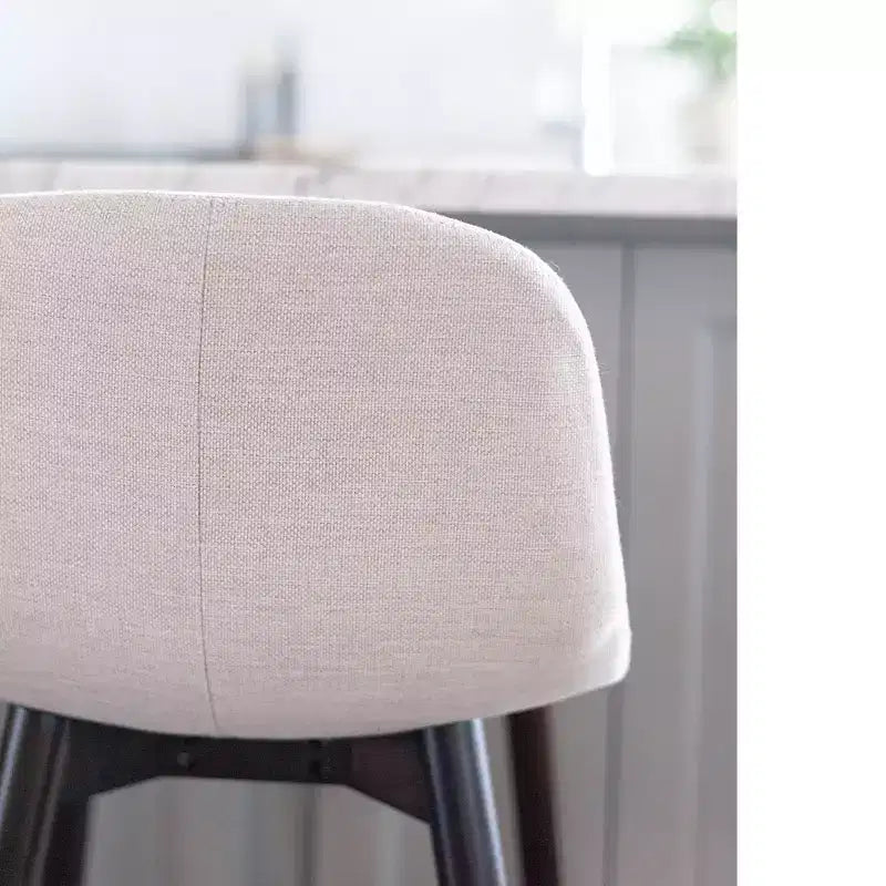 Tabouret de comptoir rembourré fait main, pieds en hévéa, hauteur fixe, beige