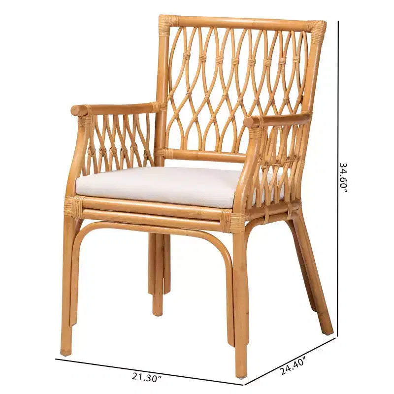 Fauteuil Bohème en Rotin Naturel avec Coussin Amovible, Miel Clair