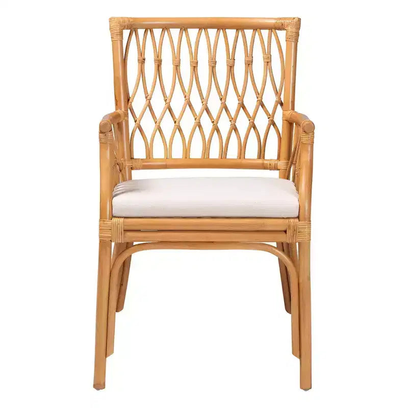 Bohemian Natural Rattan Arm Chair with Removable Cushion, Light Honey