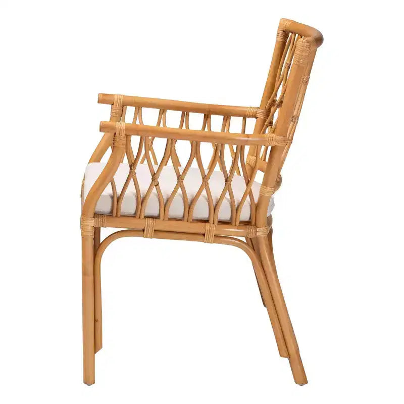 Bohemian Natural Rattan Arm Chair with Removable Cushion, Light Honey
