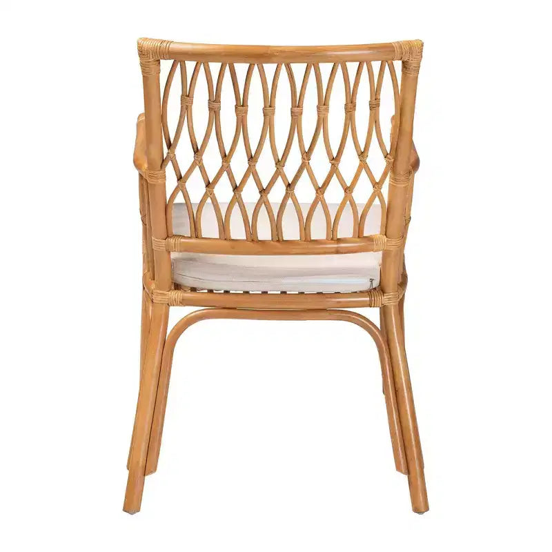 Bohemian Natural Rattan Arm Chair with Removable Cushion, Light Honey