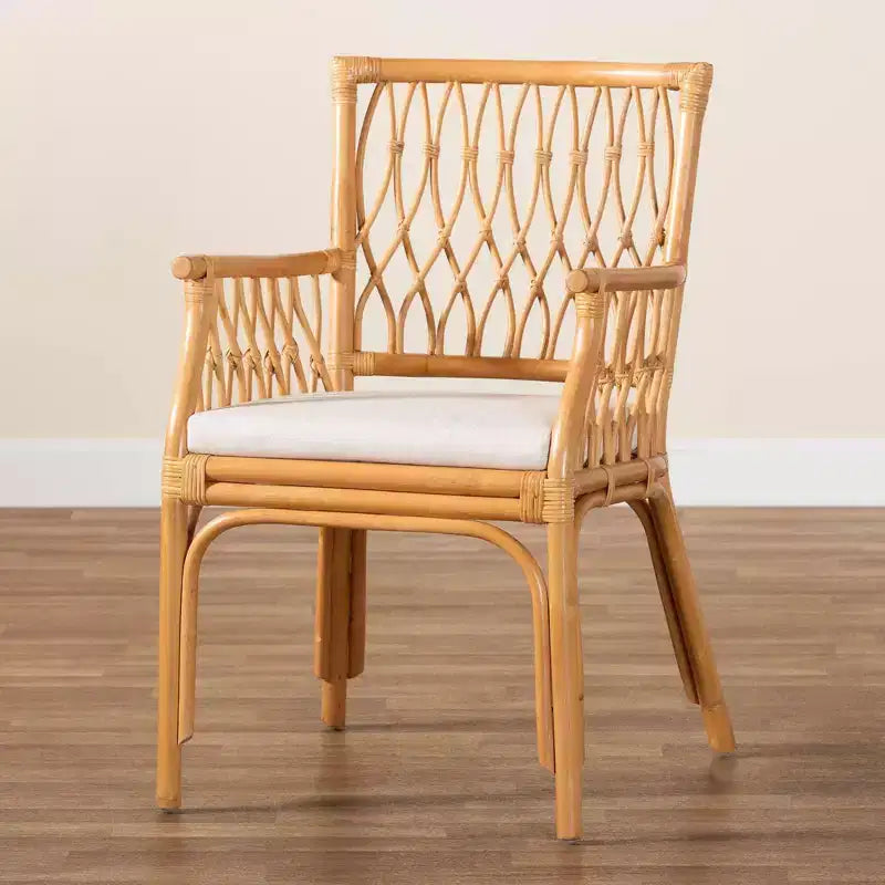 Fauteuil Bohème en Rotin Naturel avec Coussin Amovible, Miel Clair