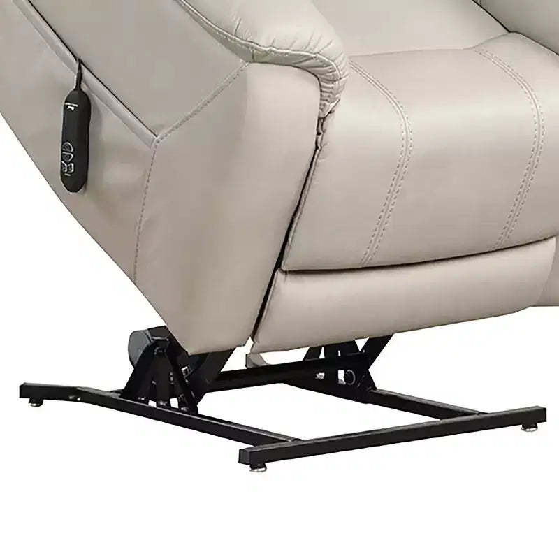 Fauteuil releveur inclinable électrique, similicuir, appui-tête breveté, 3 zones de chauffage et port USB, gris clair