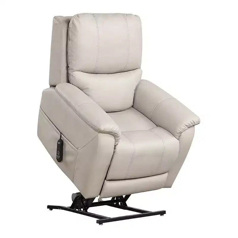 Power Recliner Lift Chair, Leatherette, Patented Headrest, 3-Zone Heat & USB Port, Light Gray