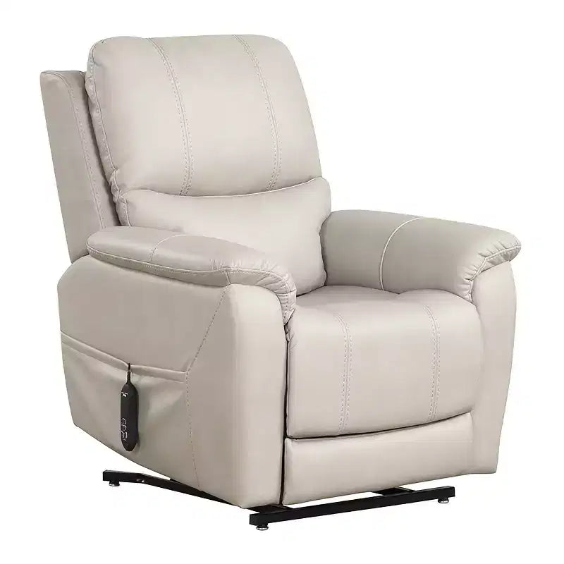 Fauteuil releveur inclinable électrique, similicuir, appui-tête breveté, 3 zones de chauffage et port USB, gris clair