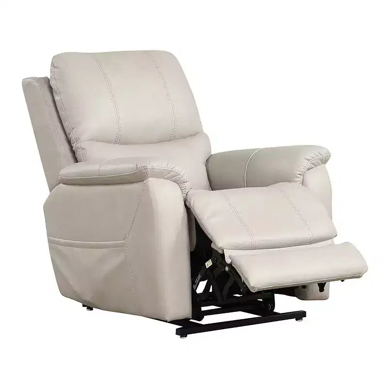 Fauteuil releveur inclinable électrique, similicuir, appui-tête breveté, 3 zones de chauffage et port USB, gris clair