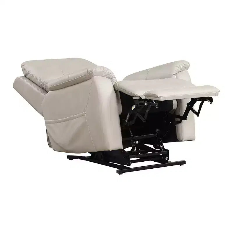Fauteuil releveur inclinable électrique, similicuir, appui-tête breveté, 3 zones de chauffage et port USB, gris clair