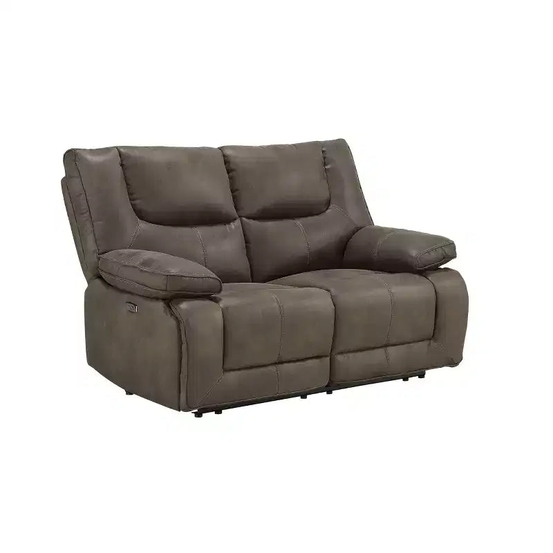 Causeuse inclinable motorisée de 64 po avec 2 ports USB, en tissu touffeté gris, 2 places