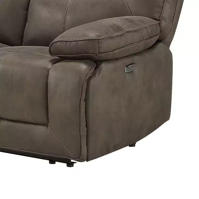 Causeuse inclinable motorisée de 64 po avec 2 ports USB, en tissu touffeté gris, 2 places
