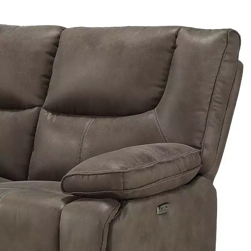 Causeuse inclinable motorisée de 64 po avec 2 ports USB, en tissu touffeté gris, 2 places