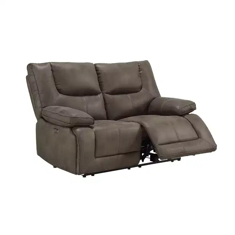 Causeuse inclinable motorisée de 64 po avec 2 ports USB, en tissu touffeté gris, 2 places