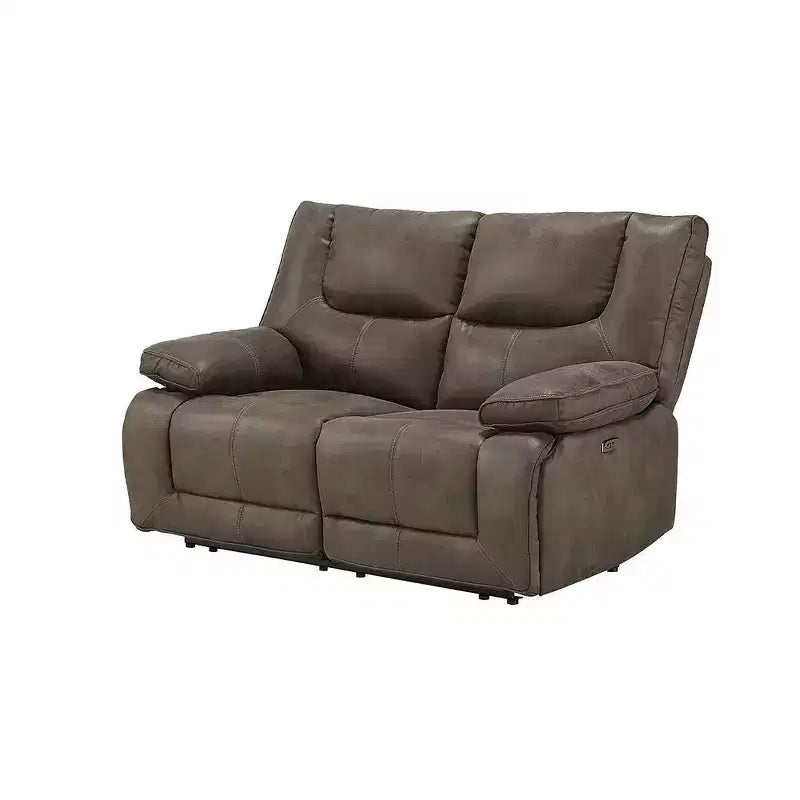 Causeuse inclinable motorisée de 64 po avec 2 ports USB, en tissu touffeté gris, 2 places