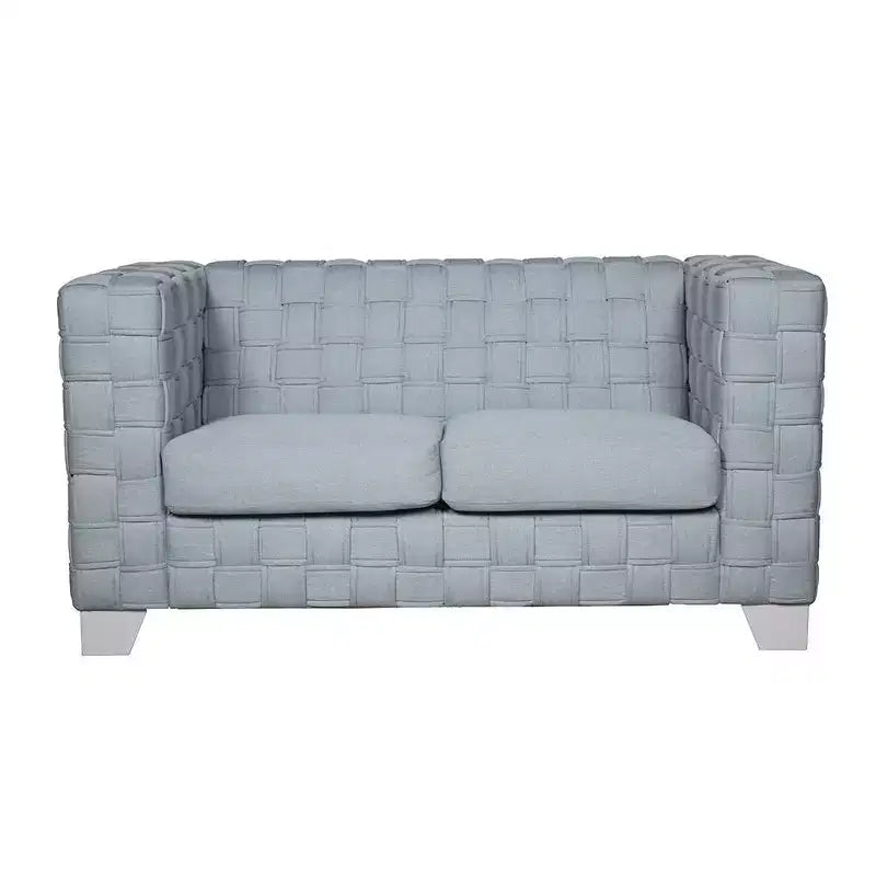 63" Loveseat Sofa, Light Teal Chenille Upholstery, White Wood Frame, Seats 2