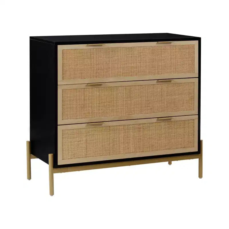 Nathan James Andrew 3 Drawer Rattan Dresser Black/Light Oak