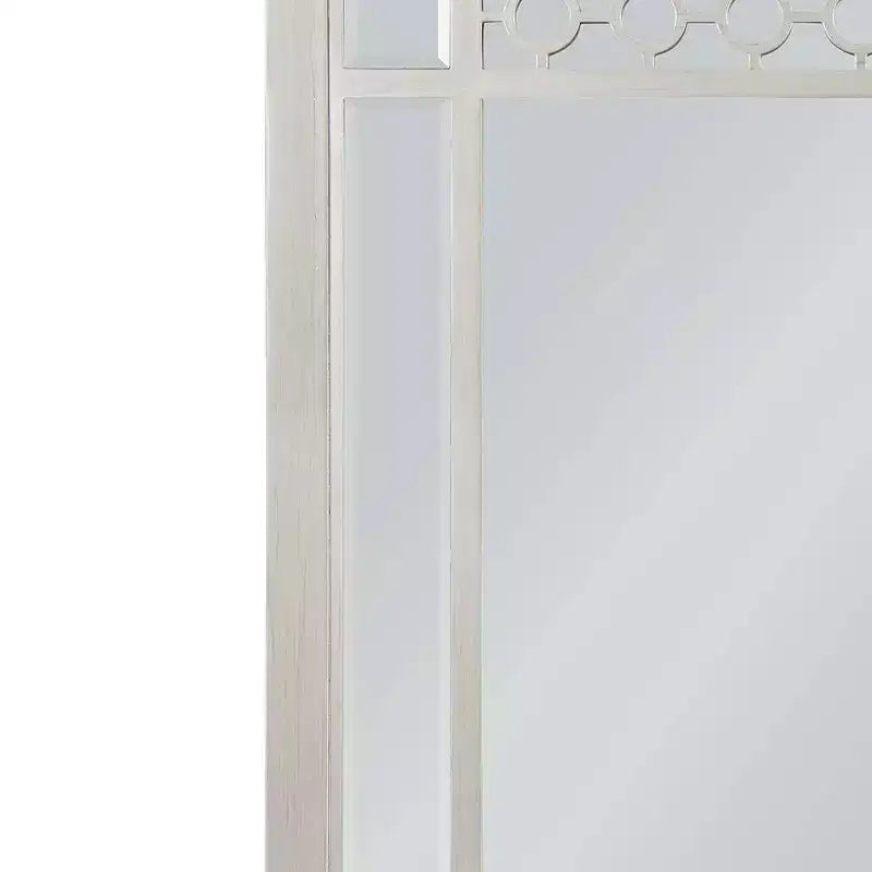 Rectangle Dresser Mirror, Silver Finish, Beveled Glass & Geometric Trim, 31" H