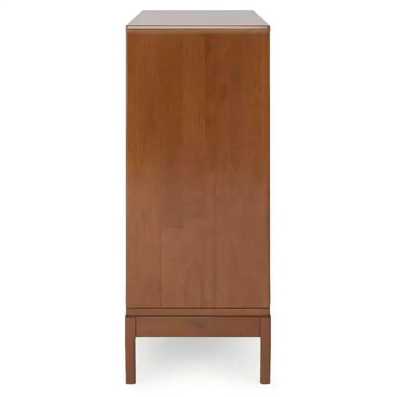 Mid-Century Modern Storage Cabinet, 2 Sliding Doors, 3 Drawers & 2 Shelves, Teak Brown