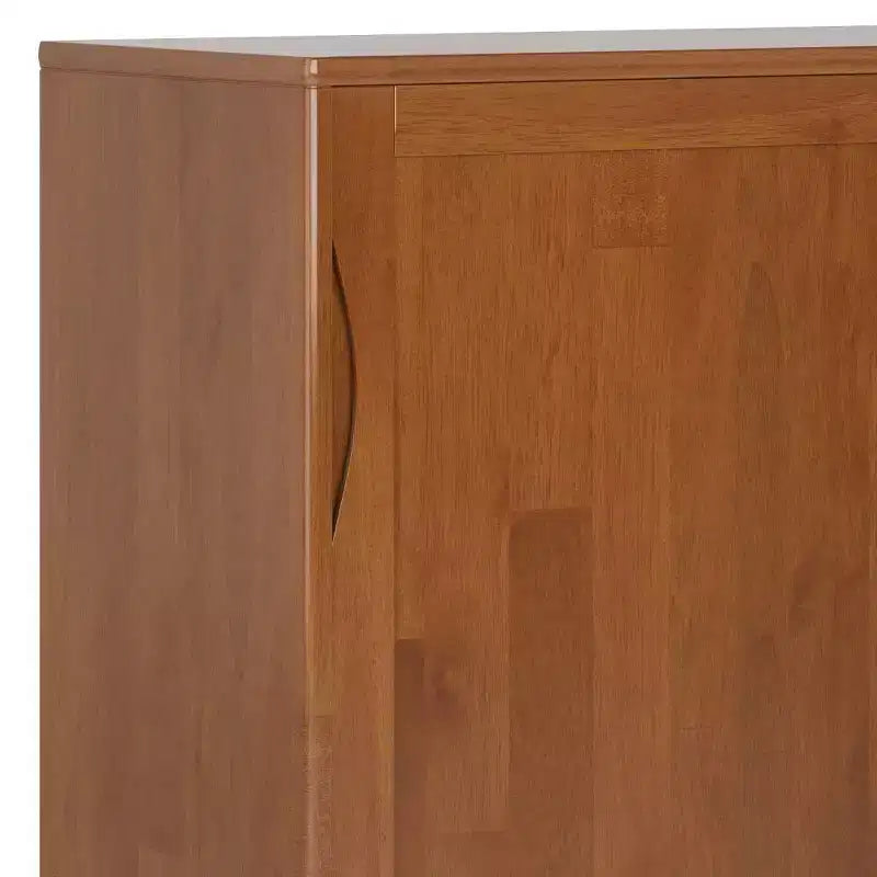 Meuble de rangement moderne du milieu du siècle, 2 portes coulissantes, 3 tiroirs et 2 étagères, brun teck