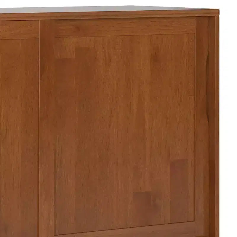 Meuble de rangement moderne du milieu du siècle, 2 portes coulissantes, 3 tiroirs et 2 étagères, brun teck