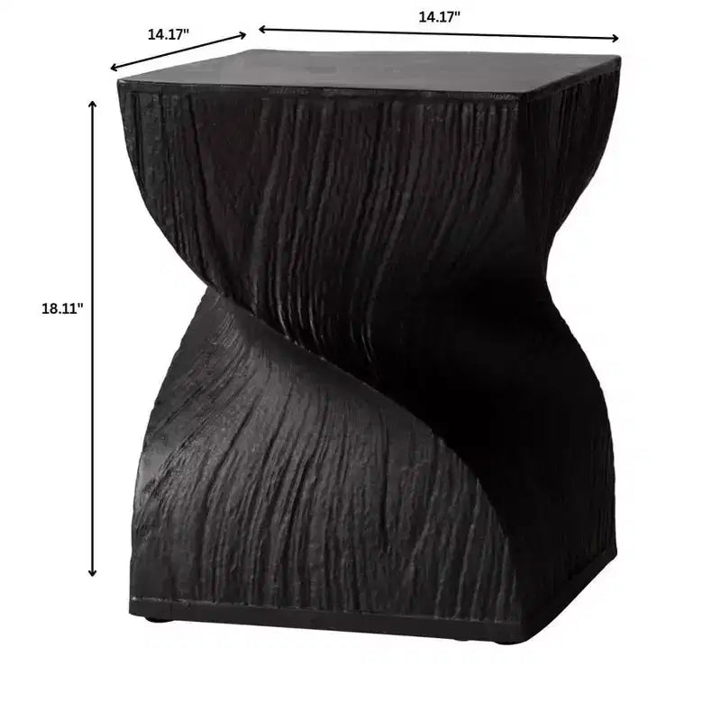 Table d'appoint carrée en fibrestone, Table d'appoint moderne à base torsadée, Entièrement assemblée, Capacité de 200 kg