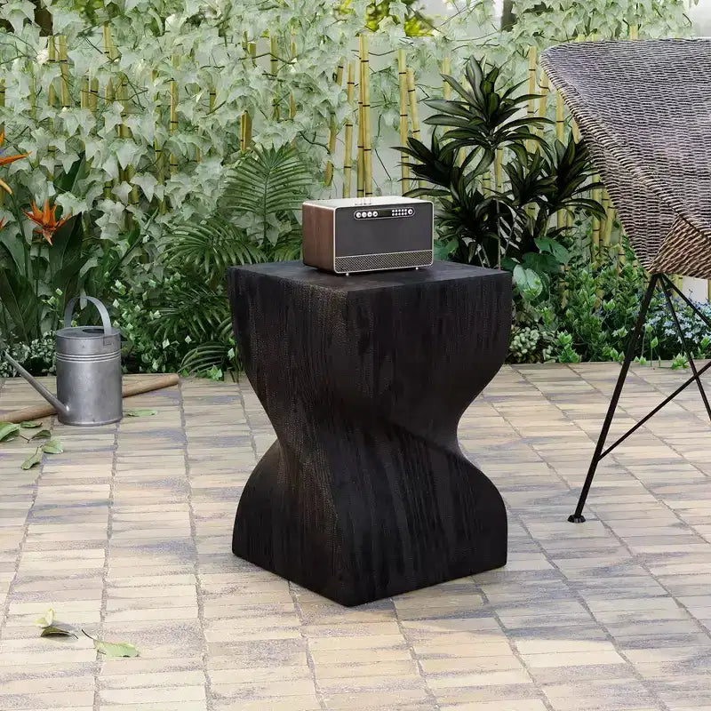 Square Fiberstone Side Table, Modern Twist-Base End Table, Fully Assembled, 440 lb Capacity
