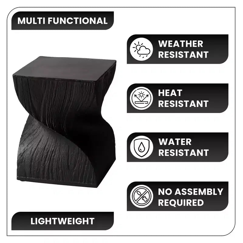Square Fiberstone Side Table, Modern Twist-Base End Table, Fully Assembled, 440 lb Capacity