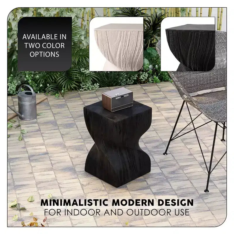 Square Fiberstone Side Table, Modern Twist-Base End Table, Fully Assembled, 440 lb Capacity