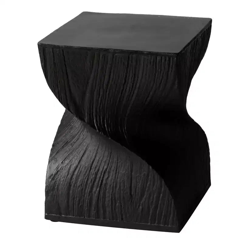 Table d'appoint carrée en fibrestone, Table d'appoint moderne à base torsadée, Entièrement assemblée, Capacité de 200 kg