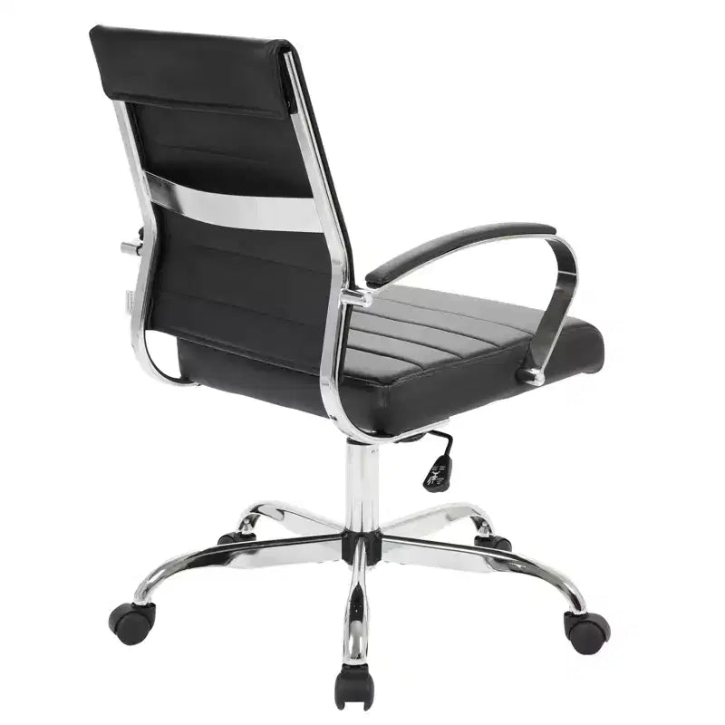 Fauteuil de bureau en cuir côtelé – Chaise de bureau exécutive pivotante et inclinable moderne du milieu du siècle, piètement chromé