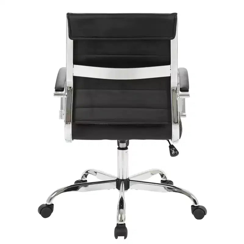 Fauteuil de bureau en cuir côtelé – Chaise de bureau exécutive pivotante et inclinable moderne du milieu du siècle, piètement chromé