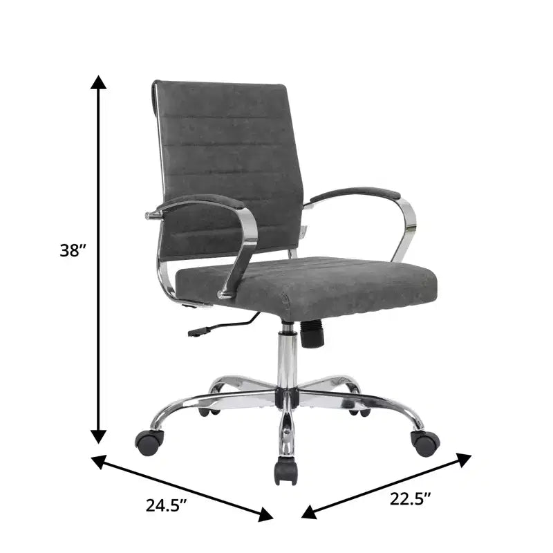 Fauteuil de bureau en cuir côtelé – Chaise de bureau exécutive pivotante et inclinable moderne du milieu du siècle, piètement chromé