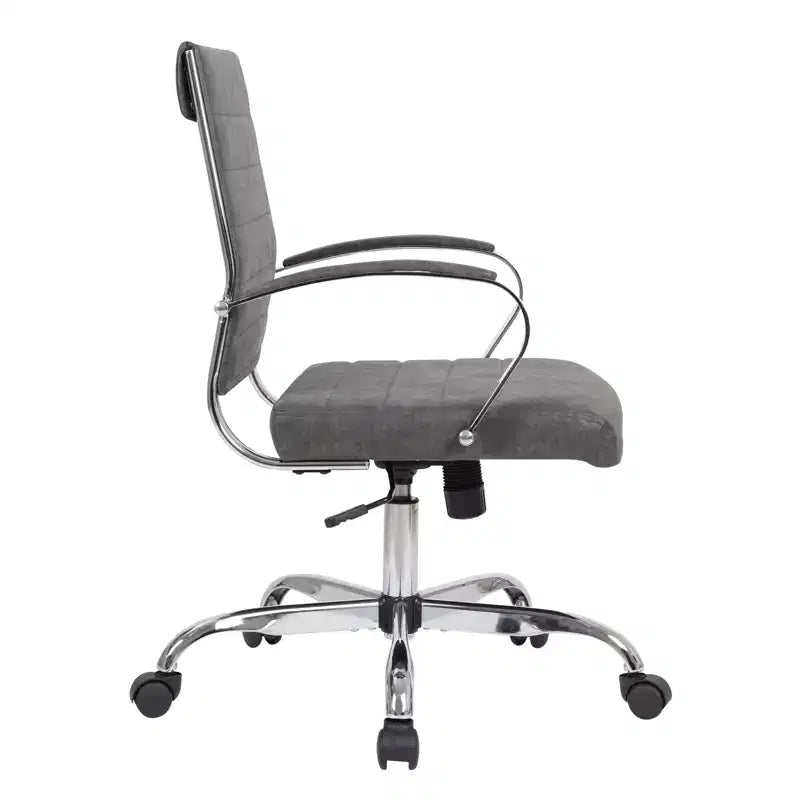 Fauteuil de bureau en cuir côtelé – Chaise de bureau exécutive pivotante et inclinable moderne du milieu du siècle, piètement chromé