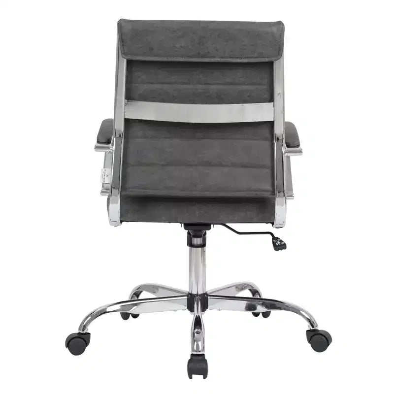 Fauteuil de bureau en cuir côtelé – Chaise de bureau exécutive pivotante et inclinable moderne du milieu du siècle, piètement chromé