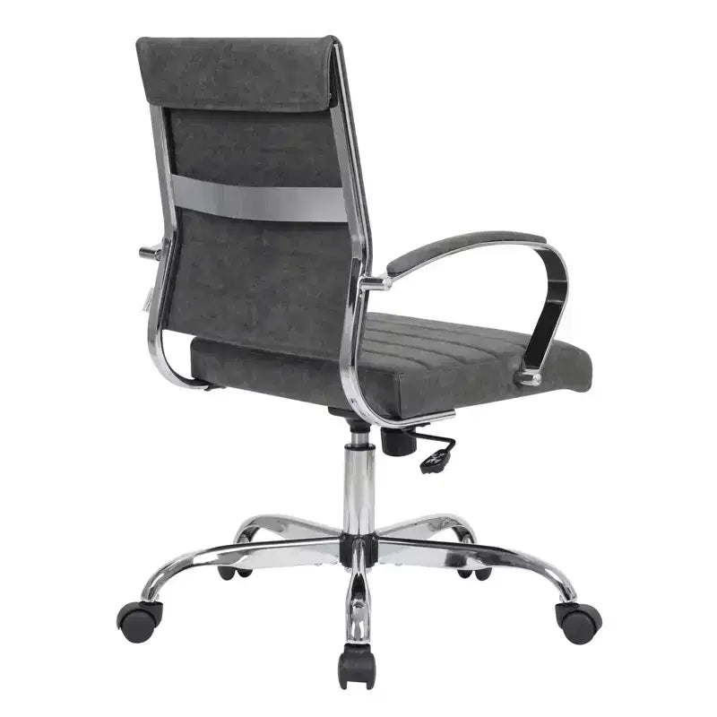 Fauteuil de bureau en cuir côtelé – Chaise de bureau exécutive pivotante et inclinable moderne du milieu du siècle, piètement chromé