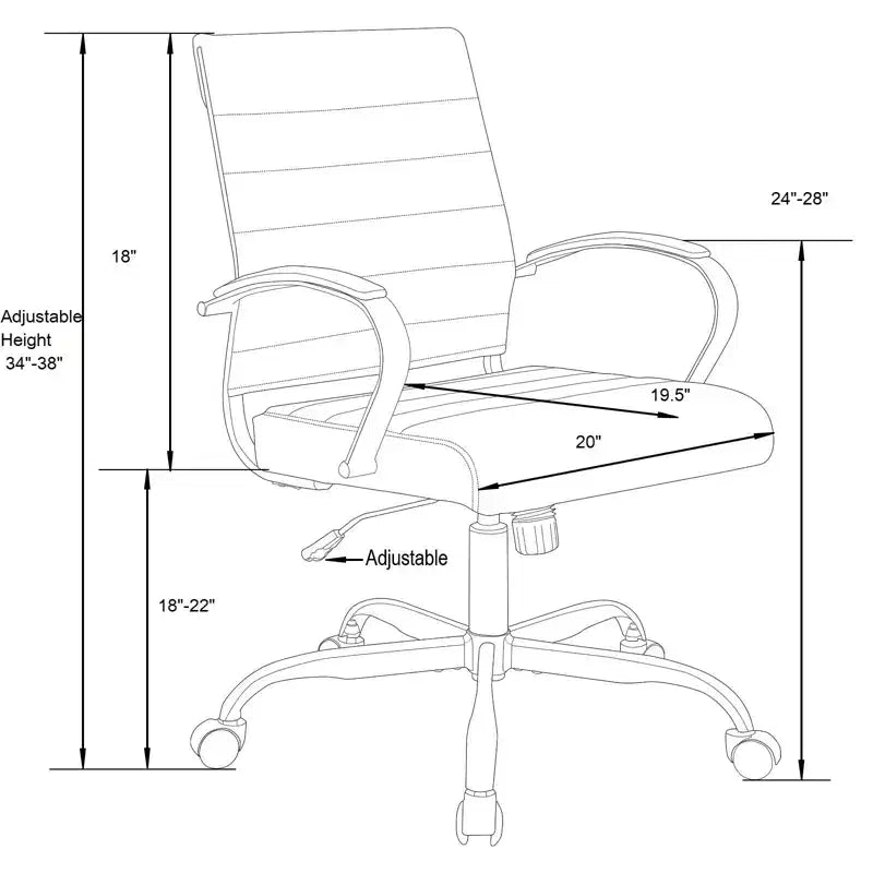 Fauteuil de bureau en cuir côtelé – Chaise de bureau exécutive pivotante et inclinable moderne du milieu du siècle, piètement chromé