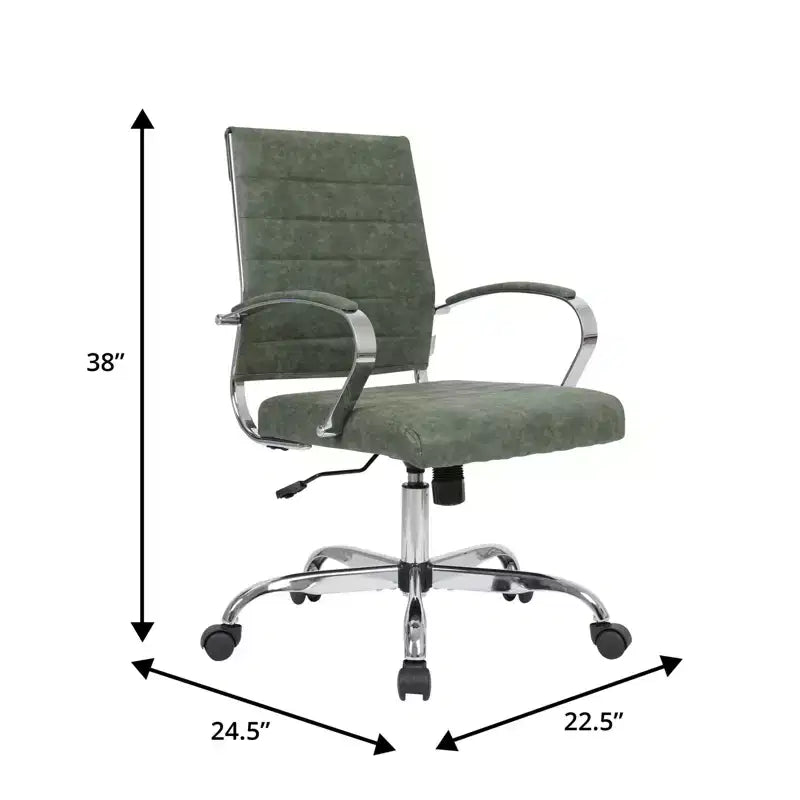 Fauteuil de bureau en cuir côtelé – Chaise de bureau exécutive pivotante et inclinable moderne du milieu du siècle, piètement chromé