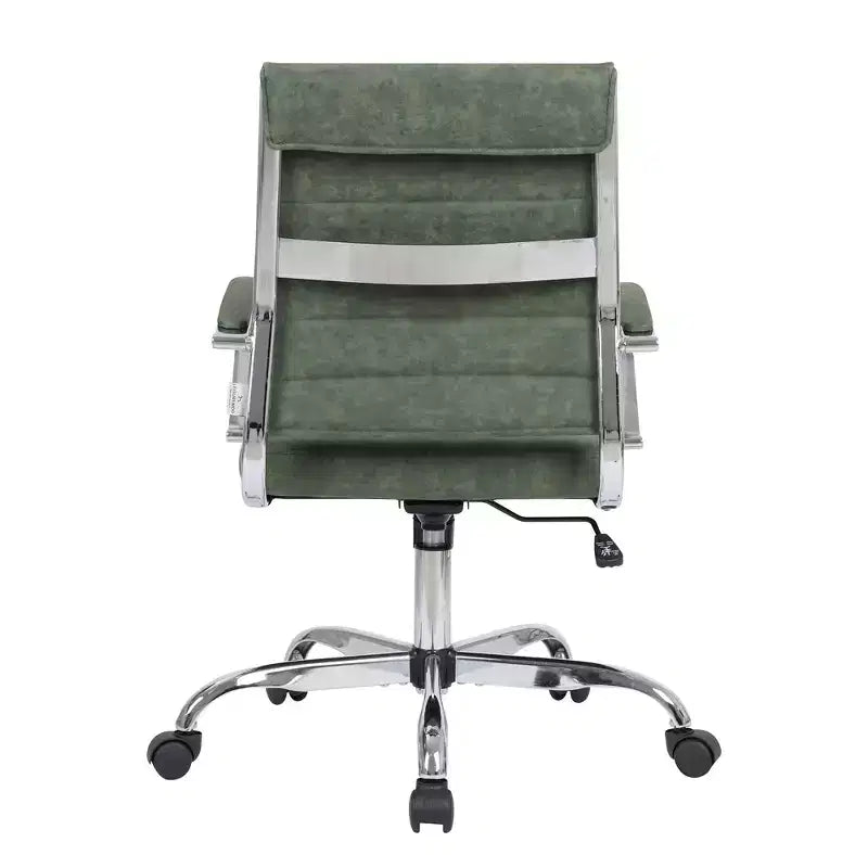 Fauteuil de bureau en cuir côtelé – Chaise de bureau exécutive pivotante et inclinable moderne du milieu du siècle, piètement chromé