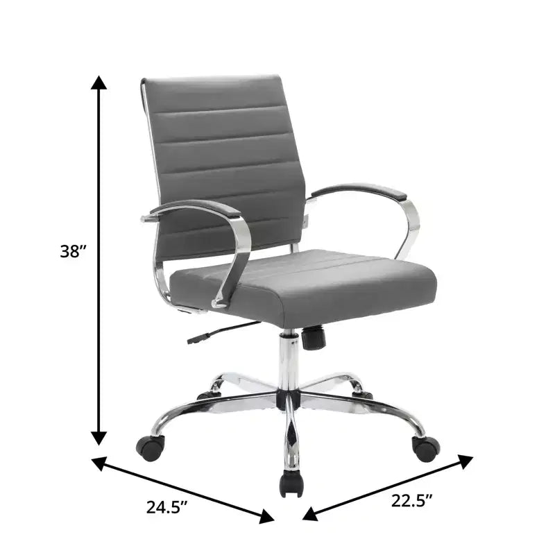 Fauteuil de bureau en cuir côtelé – Chaise de bureau exécutive pivotante et inclinable moderne du milieu du siècle, piètement chromé
